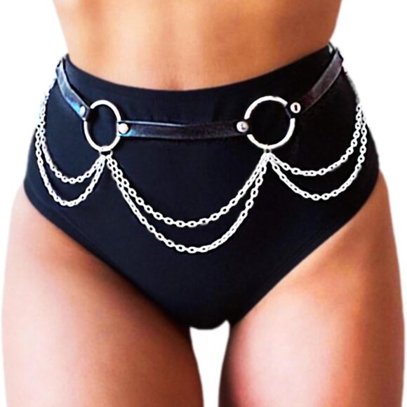 Rave Waist Chain Belt Punk Leather Body Accessory for Women Adjustable - Picture 1 of 7